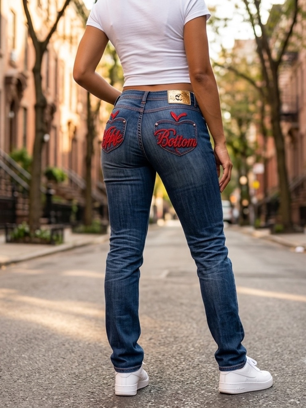 Vtg Apple Bottoms Jeans Size 11/12 Y2K Red Embroidered Apple Pocket‎ Denim